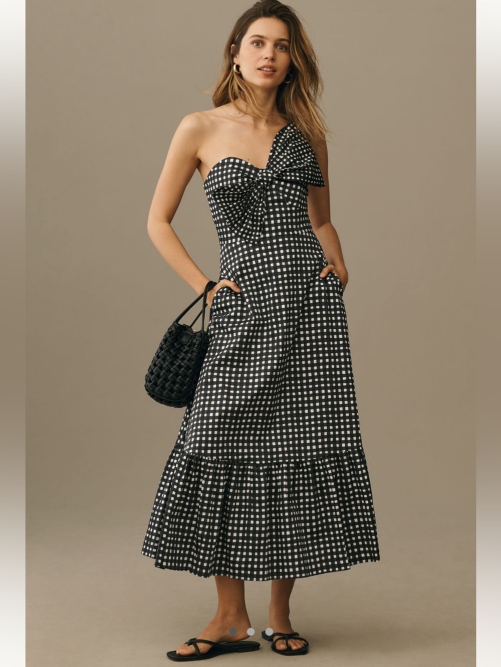 Anthropologie Hutch Bow-Tie Maxi Dress in Oxford Gingham Strapless Women’s SZ 10